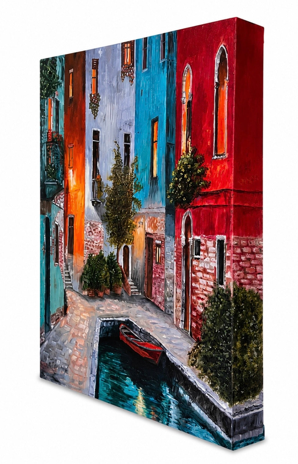 The quiet corner - Atmospheric Venice inspired Street Scene Original Oil Painting