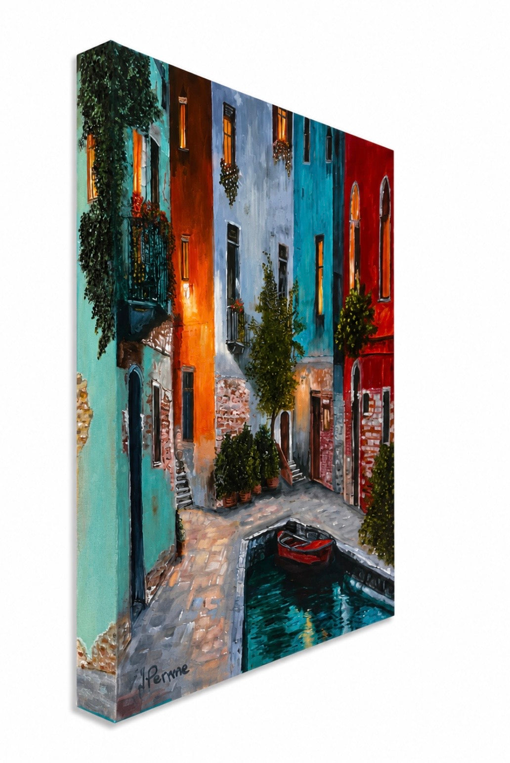 The quiet corner - Atmospheric Venice inspired Street Scene Original Oil Painting